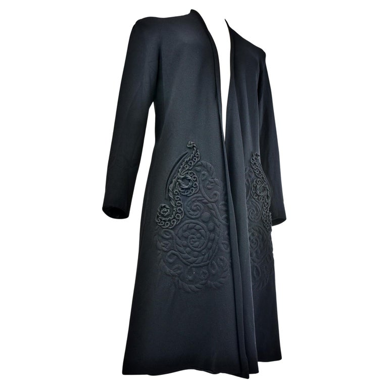 A Black Crepe Couture Coat by Jean Dessès - France Circa 1945-1949 For Sale