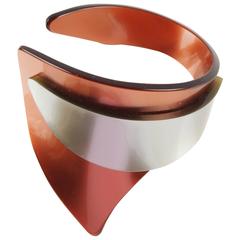 French Designer Space Age Lucite Plexiglass Sculptural Cuff Bracelet 7