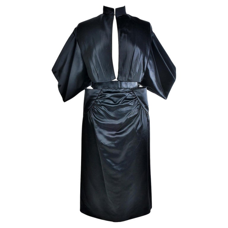 Black Waxed Satin Trapèze Bolero & Skirt by Vatan Couture France Circa 1960 For Sale