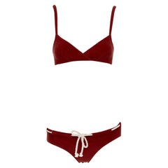 LISA MARIE FERNANDEZ red towelling rope drawstring detail 2 piece bikini set