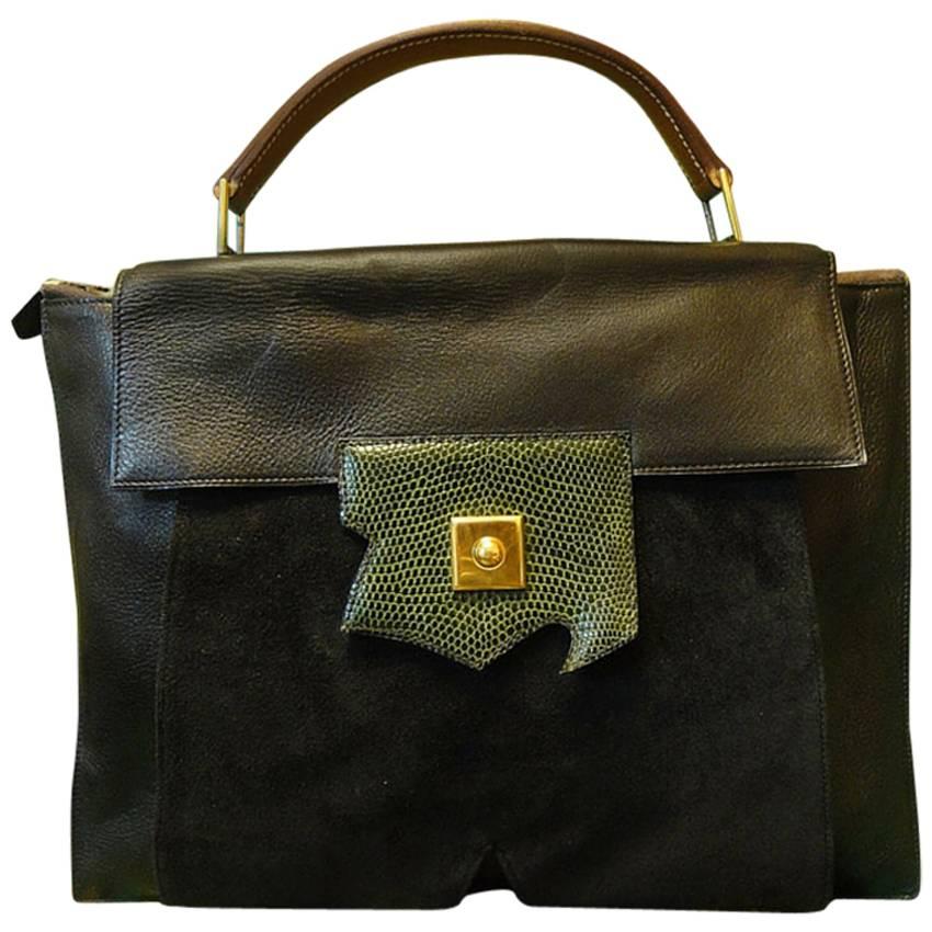 80's Vintage HERMES business portfolio bag, president in calf, suede, lizard. For Sale