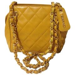 Vintage CHANEL lucky yellow color, lambskin classic chain mini shoulder bag.