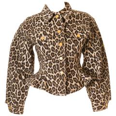 Jean Paul Gaultier Leopard Print Denim Corset Jacket