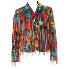 Retro Moschino Couture 1990s Rainbow Fringe Jacket