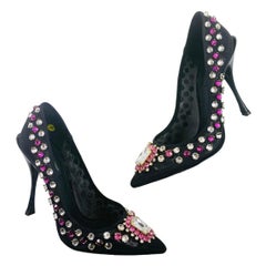 Dolce & Gabbana Runway pink and clear crystals embellished tulle black shoes