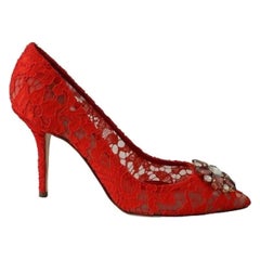 Dolce & Gabbana red PUMP Taormina lace shoes heels with jewel detail on the top