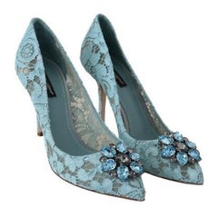 Dolce & Gabbana blue PUMP Taormina lace shoes heels with jewel detail on the top