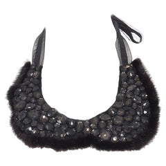 Used new FENDI black mesh jewel embellished fur chain self tie collar necklace