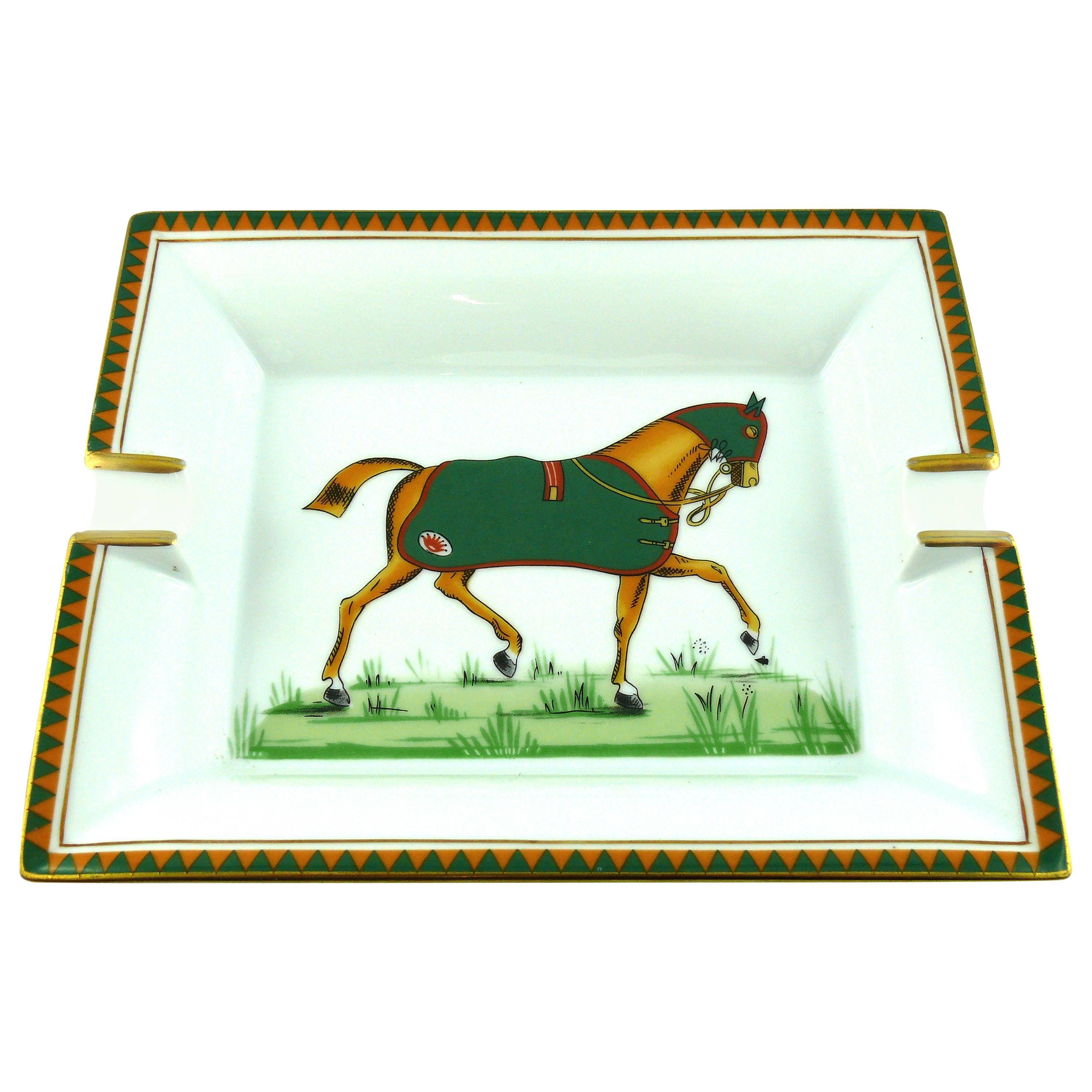 Hermes Equestrian Large Porcelain Cigar Ashtray Pin Tray