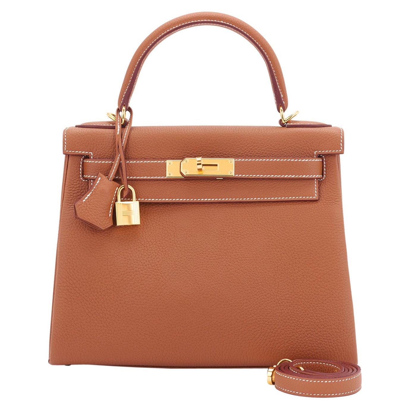 Hermes Gold Tan 28cm Togo Kelly Retourne Gold Shoulder Bag Classic Z Stamp, 2021