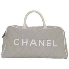 Chanel Grey Quilted Canvas Bowler Bag SHW