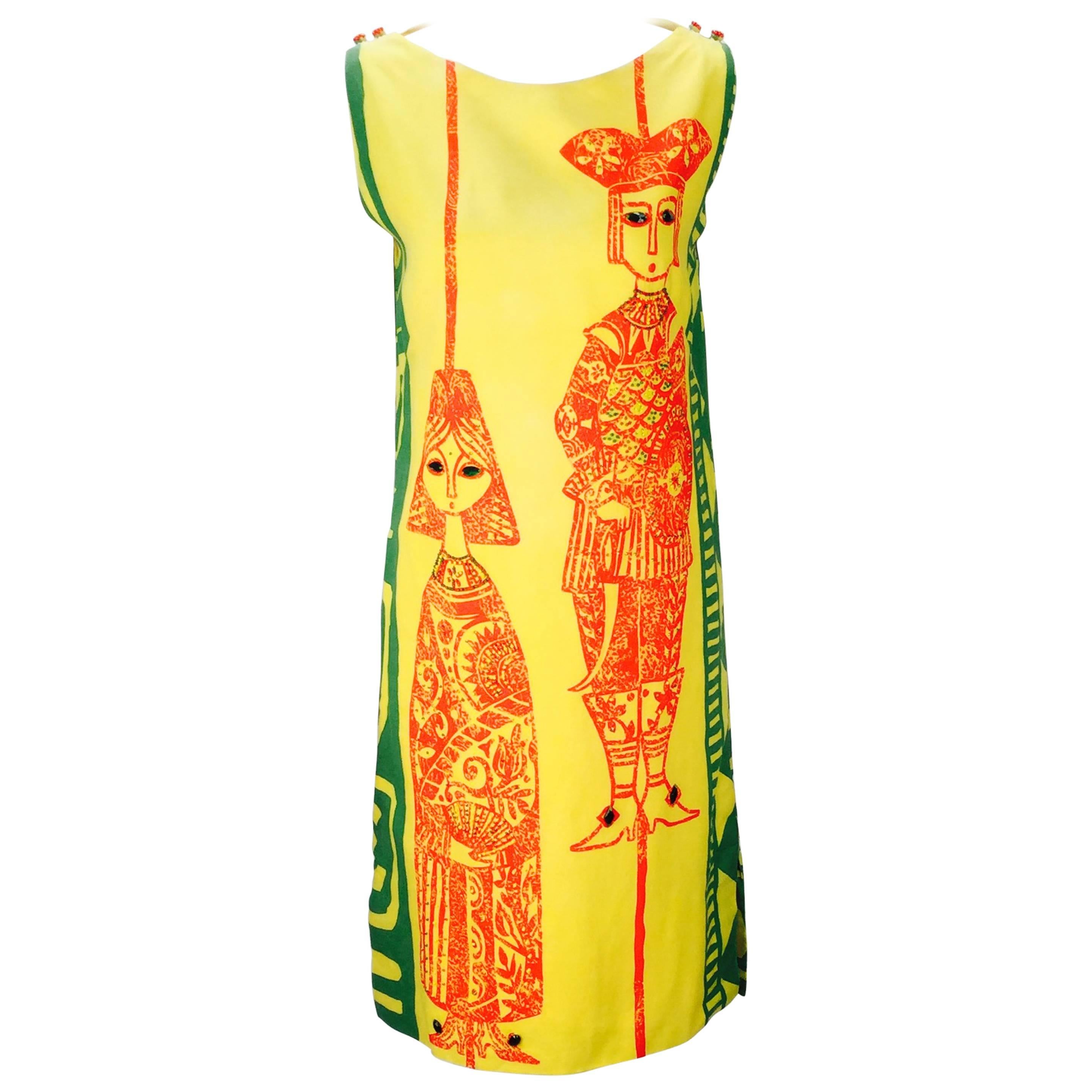 1970's Wamsutta Mills Yellow Printed Mini Dress