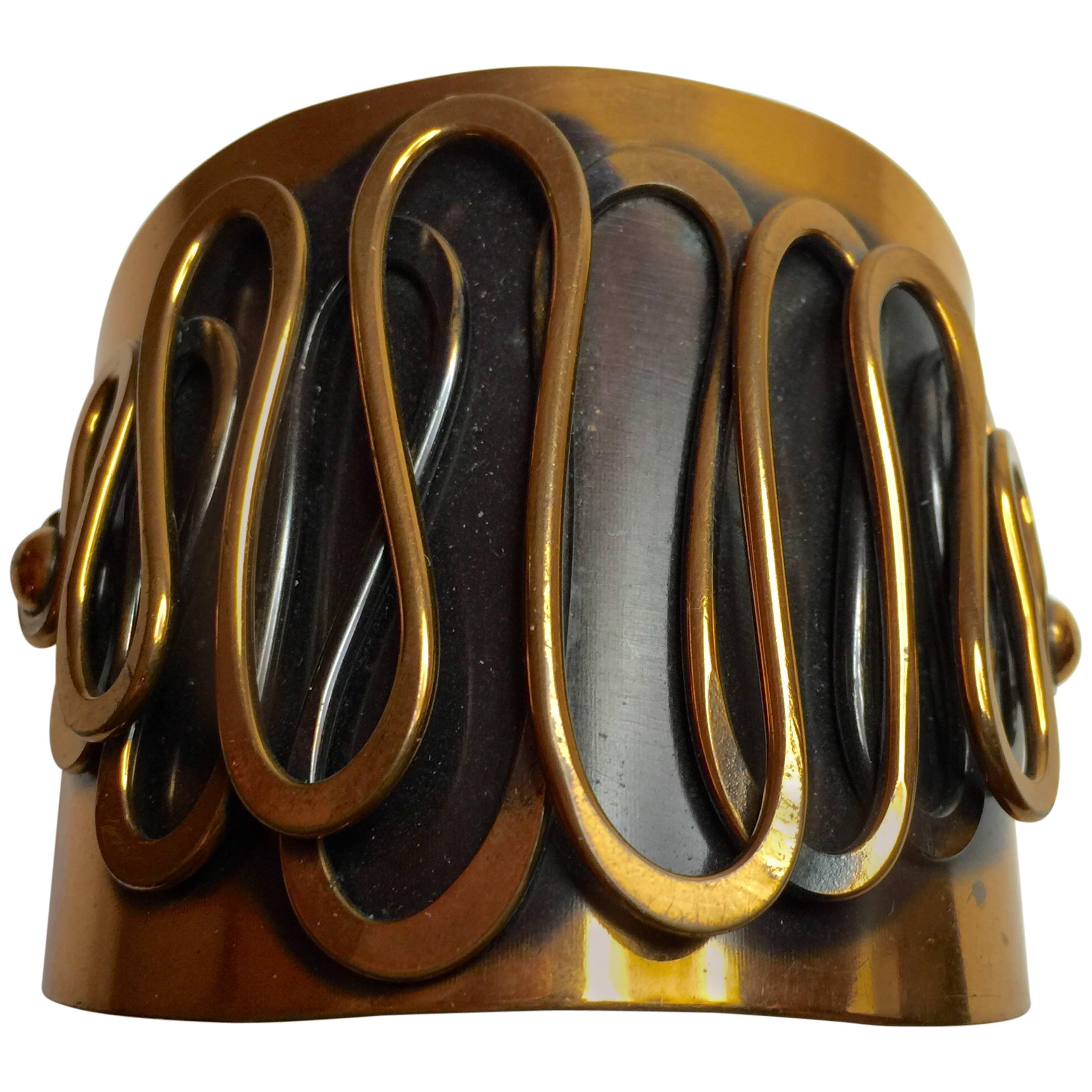 1950's Modernist REBAJES Copper Wide Cuff Bracelet. For Sale