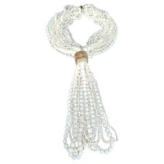 Show Stopper Multi-Strand Pearl Carved Quartz Silver Statement Vintage Necklace