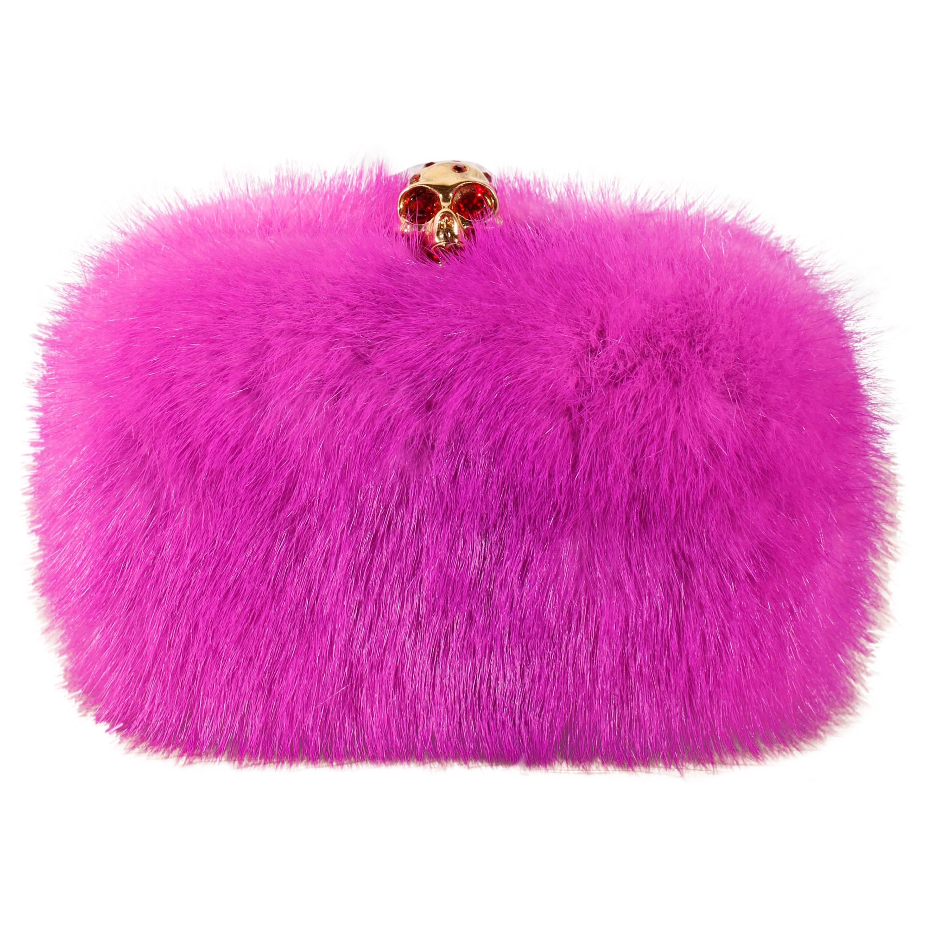 Alexander McQueen Skull-Clasp Mink Box Clutch Pink