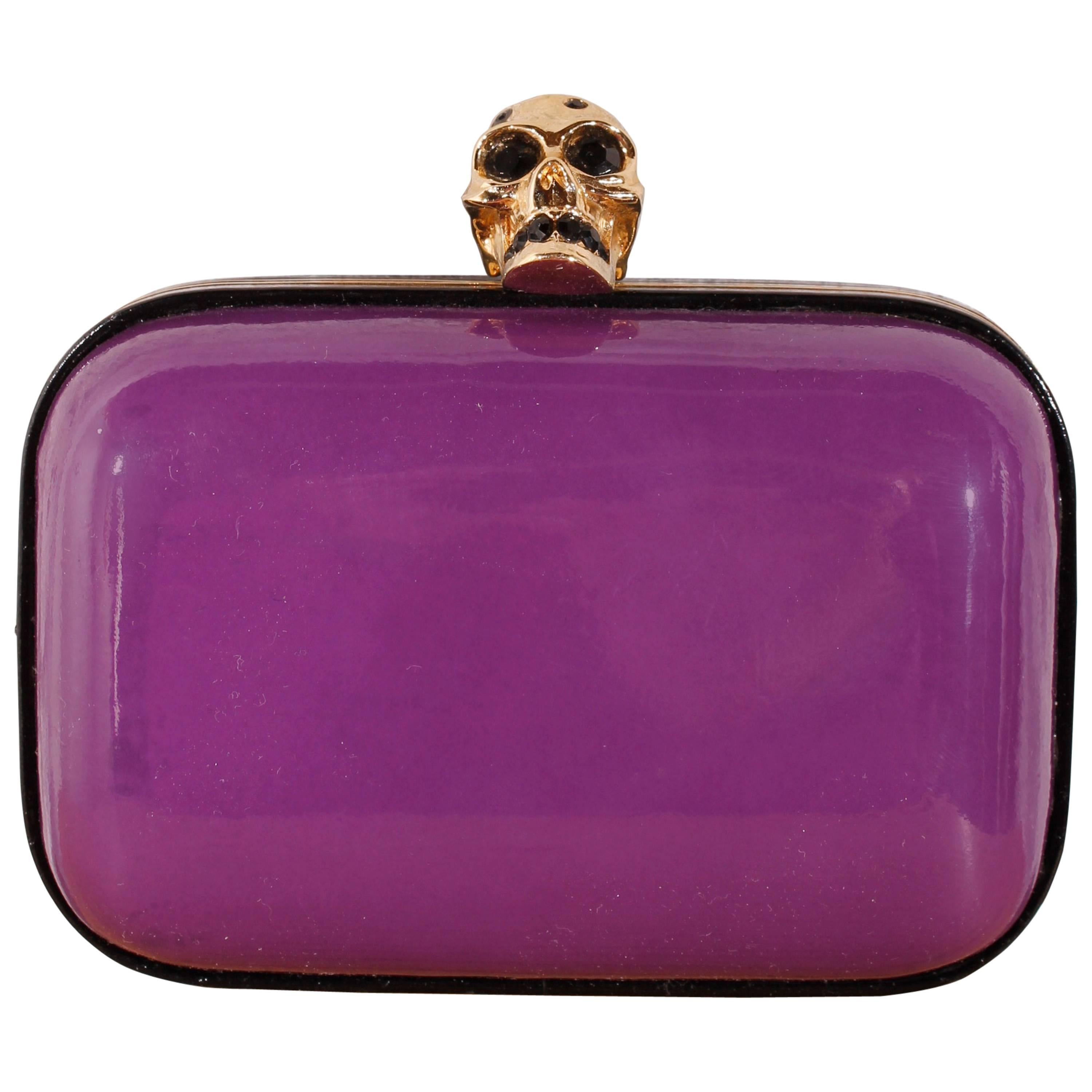 Alexander McQueen Skull Box Clutch - purple patent leather For Sale