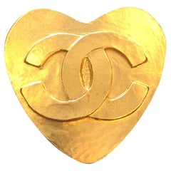 1990s CHANEL Gold Toned CC Heart  Brooch