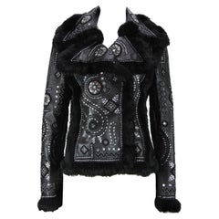 OSCAR DE LA RENTA Embellished Leather Jacket with FOX FUR US 6