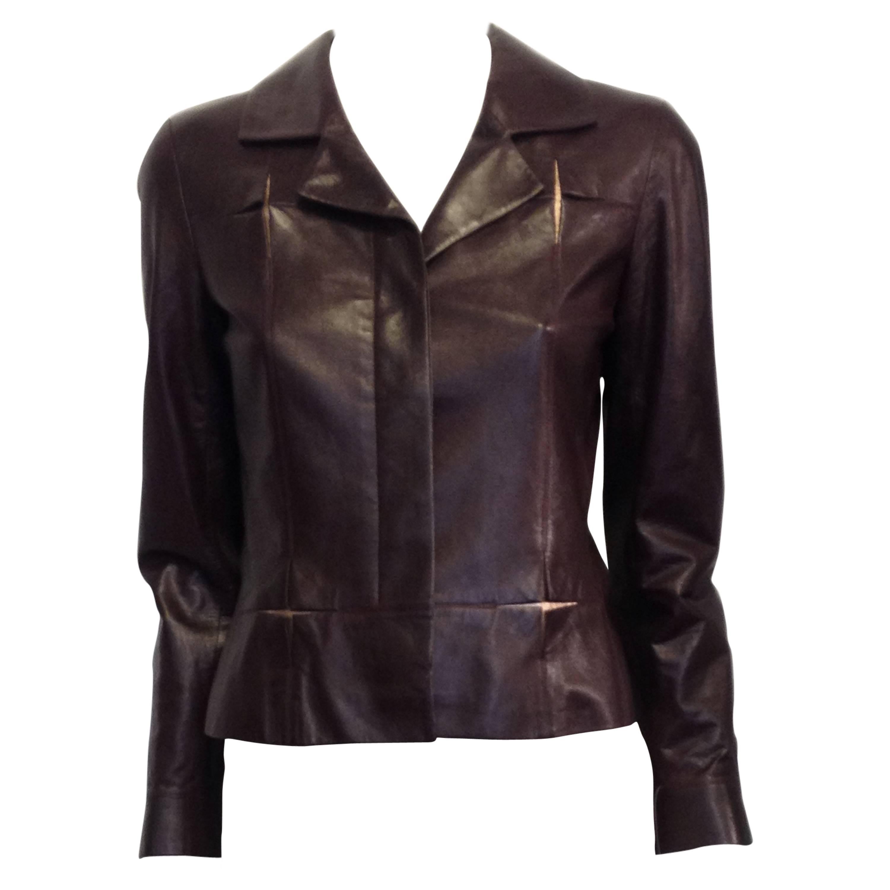 Chanel Burgundy Leather Jacket with Rose Gold Insets For Sale