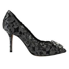 Dolce & Gabbana Shoes Pumps Gray Taormina Lace Crystals Heels