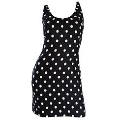 Vintage Geoffrey Beene Neiman Marcus Black and White Polka Dot Mini Linen Dress