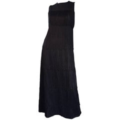 1960s Alfred Werber Black Fully Fringed Crepe Full Length Vintage Dress / Gown