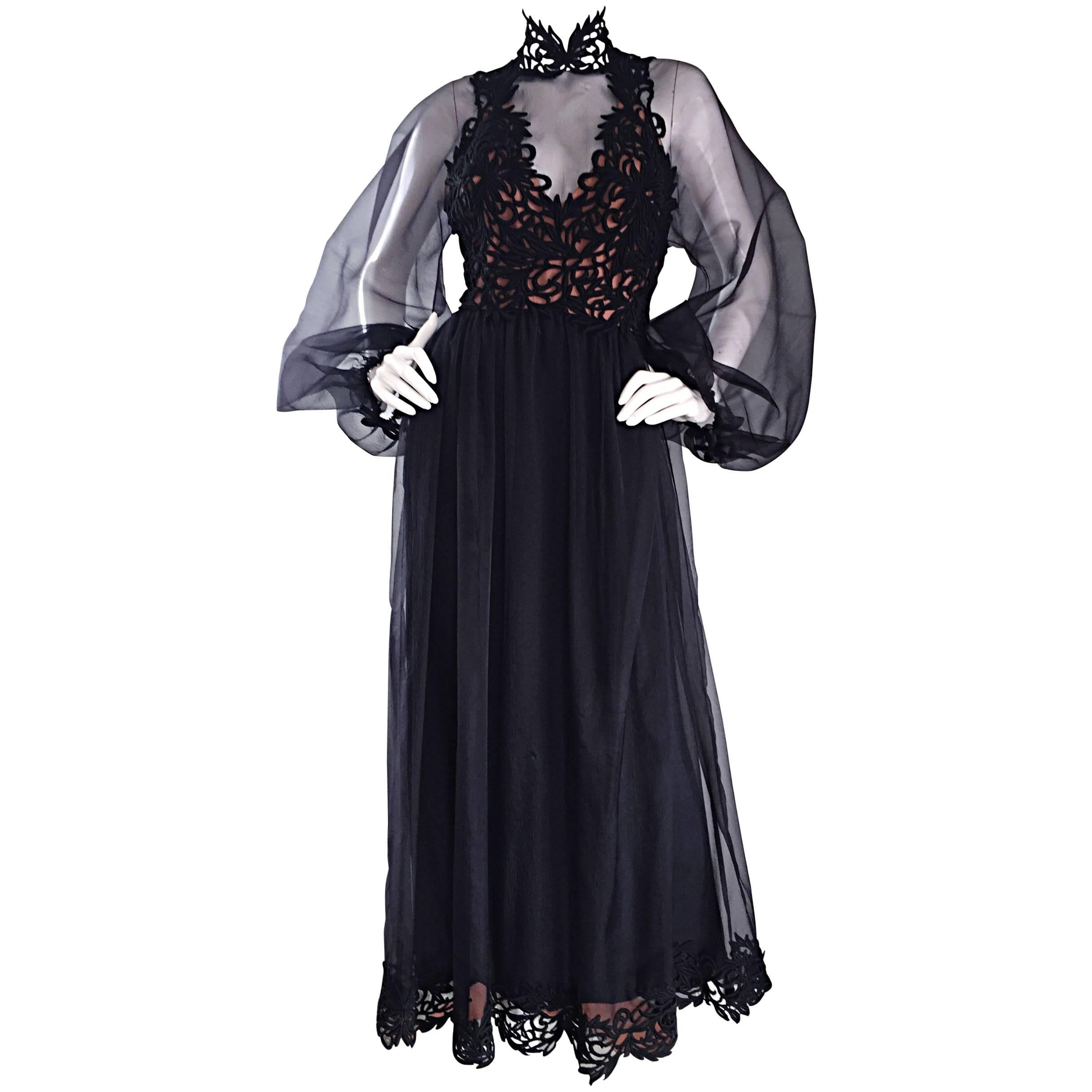 Fabulous Vintage Werle of Beverly Hills Demi Couture Black Crochet Dress / Gown For Sale