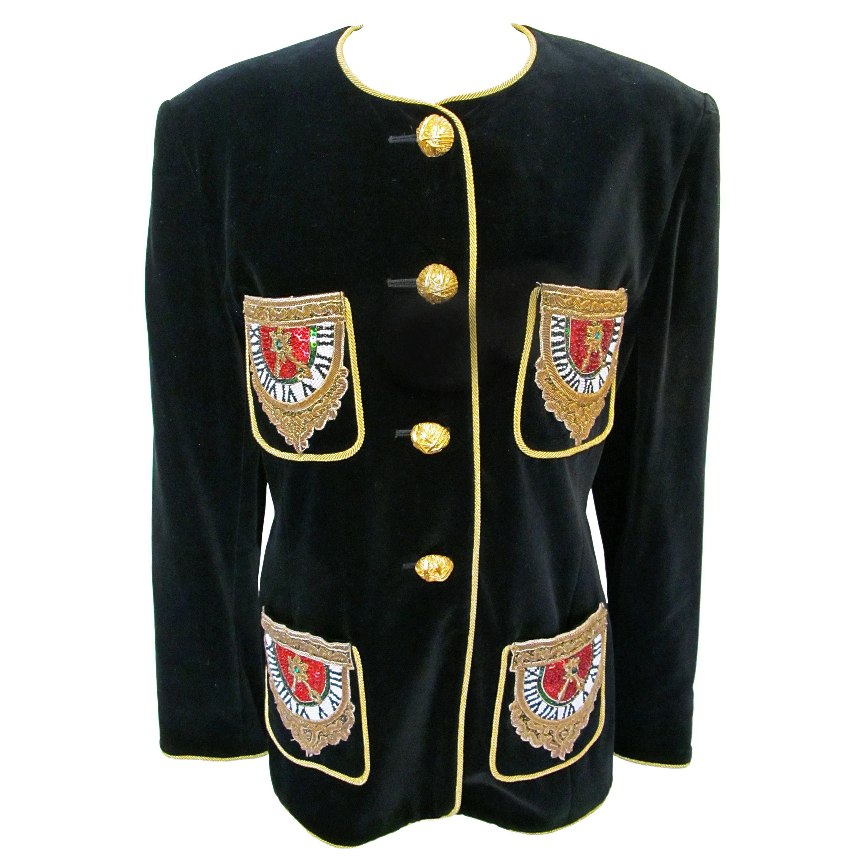 Escada Black Velvet Jacket with Embellishments  For Sale