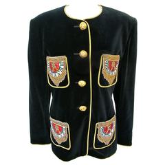 Escada Black Velvet Jacket with Embellishments 