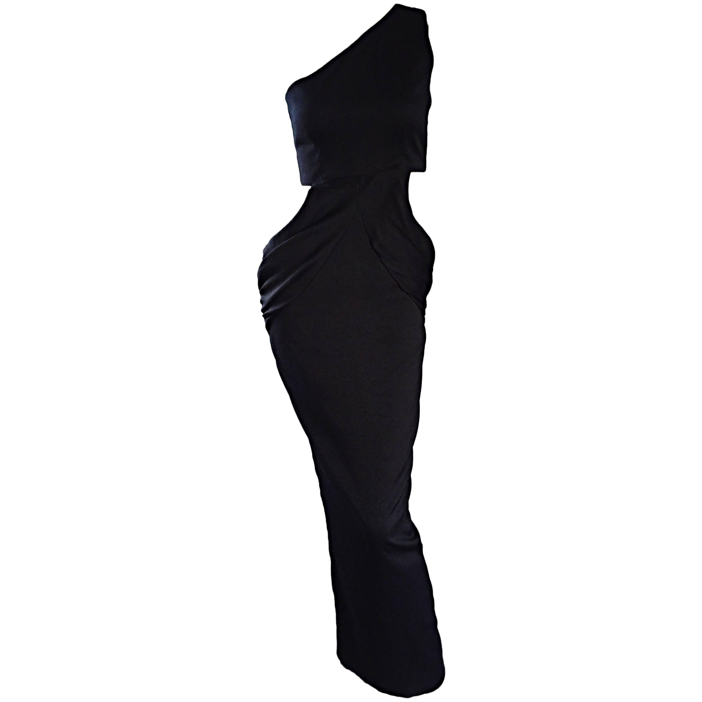 Black Vintage One Shoulder Cutout BodyCon Grecian Dress, 1990s   For Sale