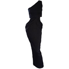 Black Retro One Shoulder Cutout BodyCon Grecian Dress, 1990s  