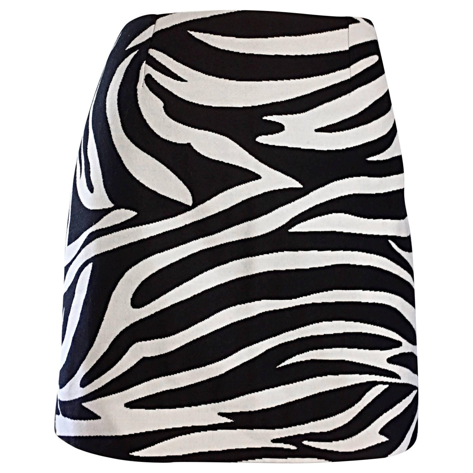 Brand New Celine by Phoebe Philo Black and White Zebra Print A - Line Mini Skirt