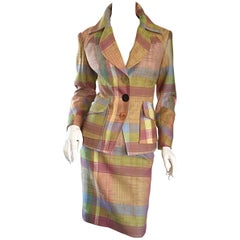 Christian Lacroix 1990s 90s Asymmetrical Plaid Pastel Vintage Skirt Suit