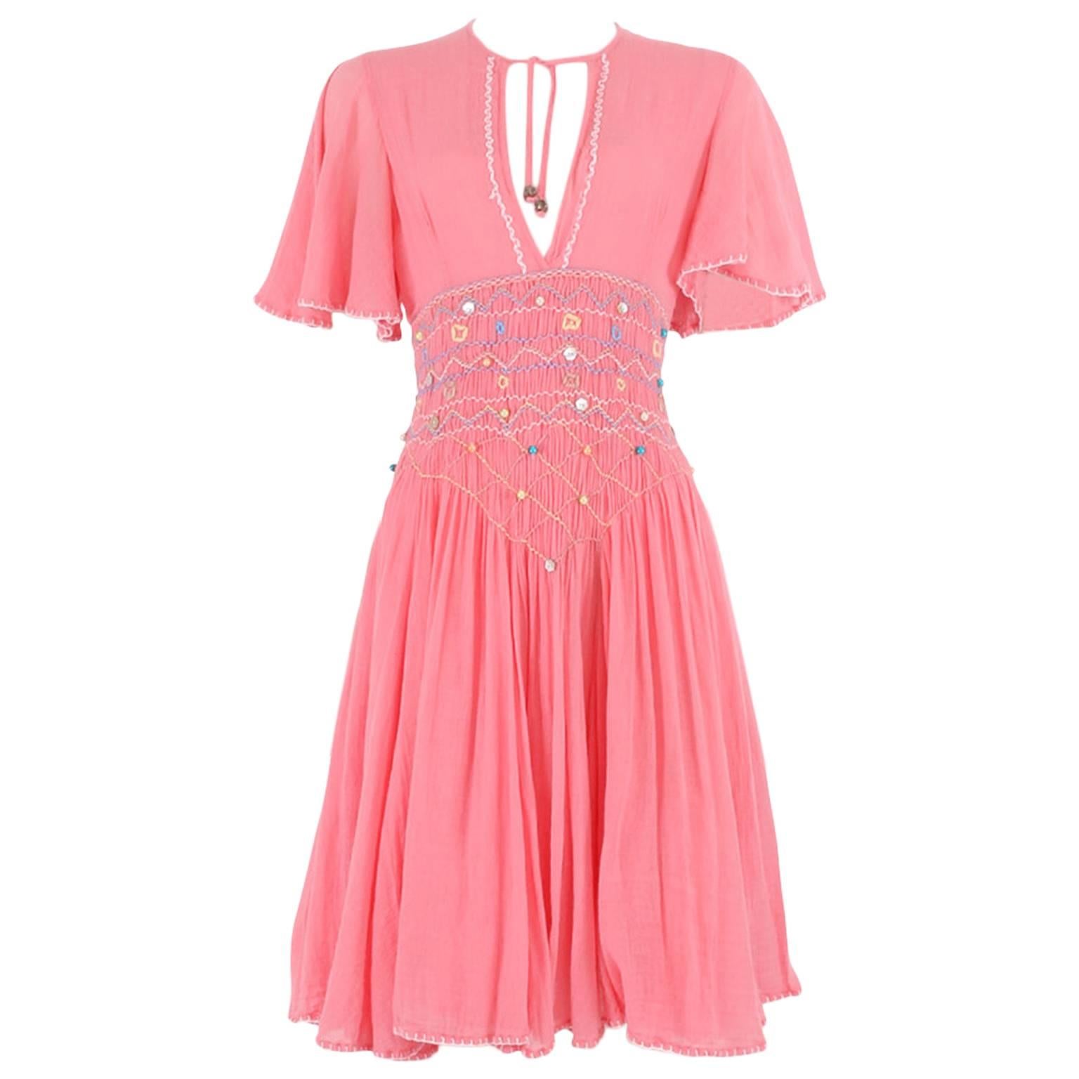 Matthew Williamson Bubblegum Pink Summer Dress with Beaded Embroidery UK 10 For Sale