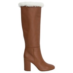 GIANVITO ROSSI tan brown leather 85 FAUX SHEARLING LINED Boots Shoes 39