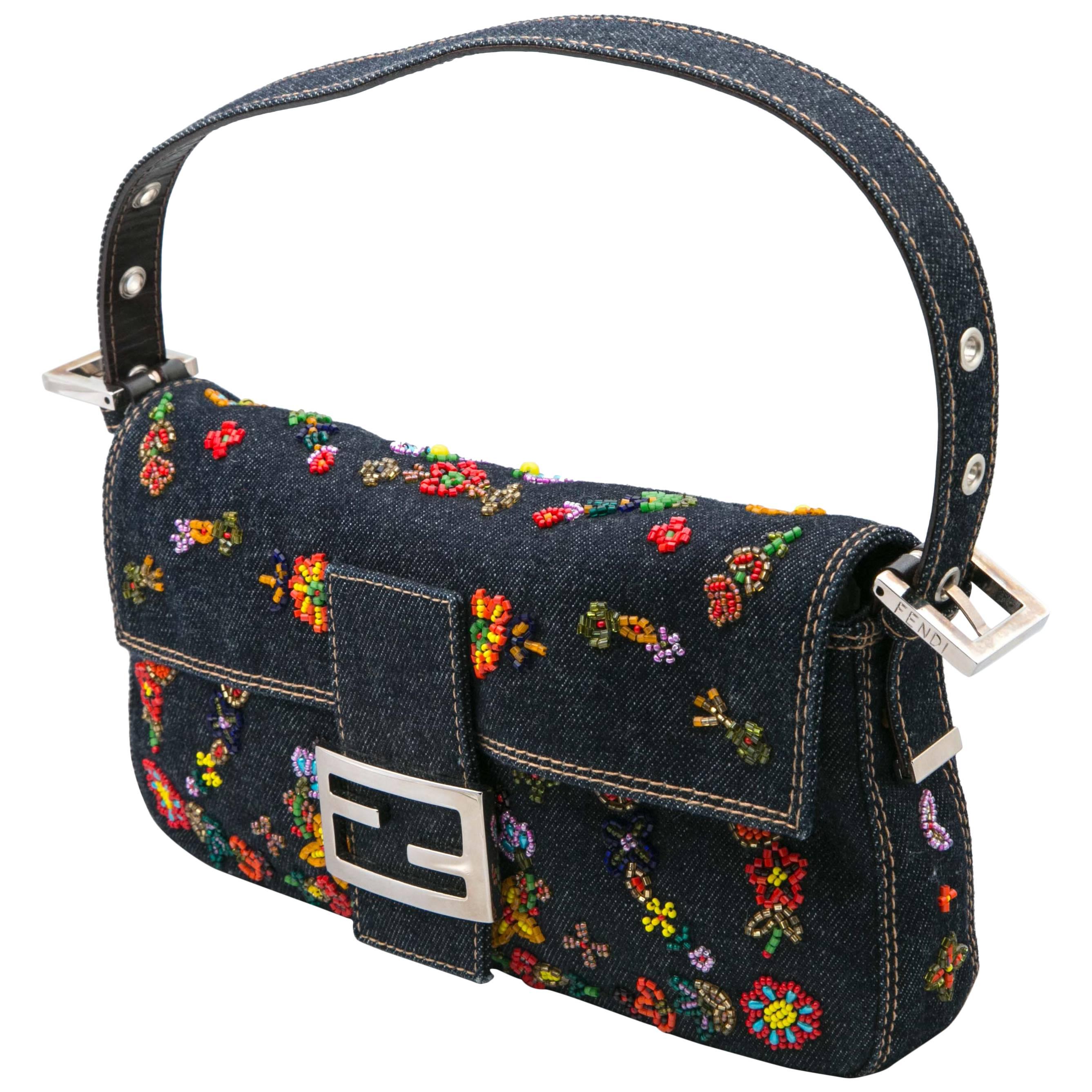 Beaded Fendi Denim Handbag
