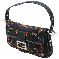 Vintage Beaded Fendi Denim Handbag 