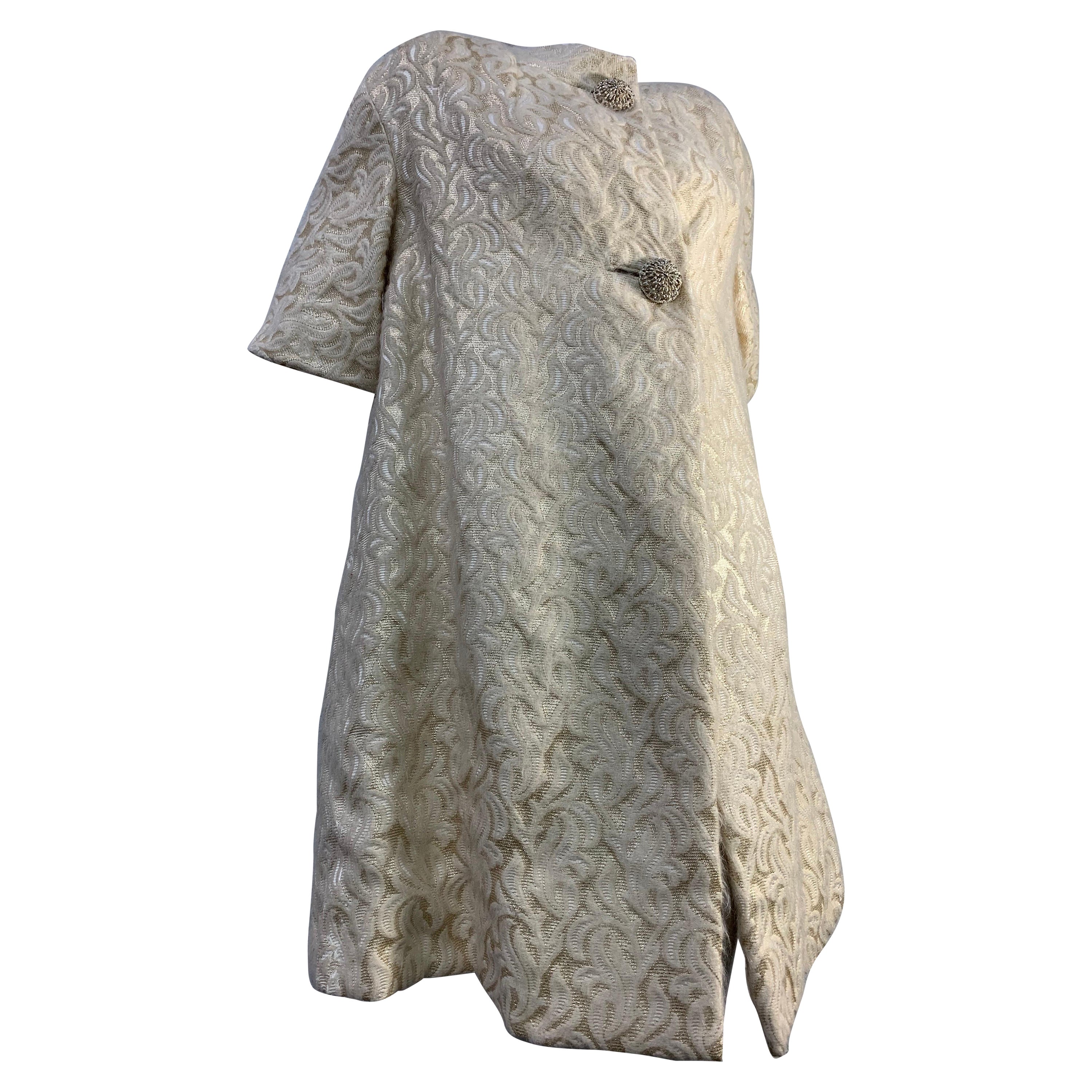 1960s Ira Rentner Gold Lame & Mohair Brocade Spring Coat w/ Filigree Buttons For Sale