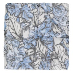 90S Issey Miyake silk scarf with blue and gray floral print