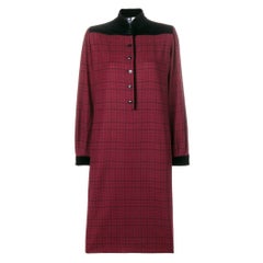 80s Emanuel Ungaro burgundy wool dress with black checked pattern