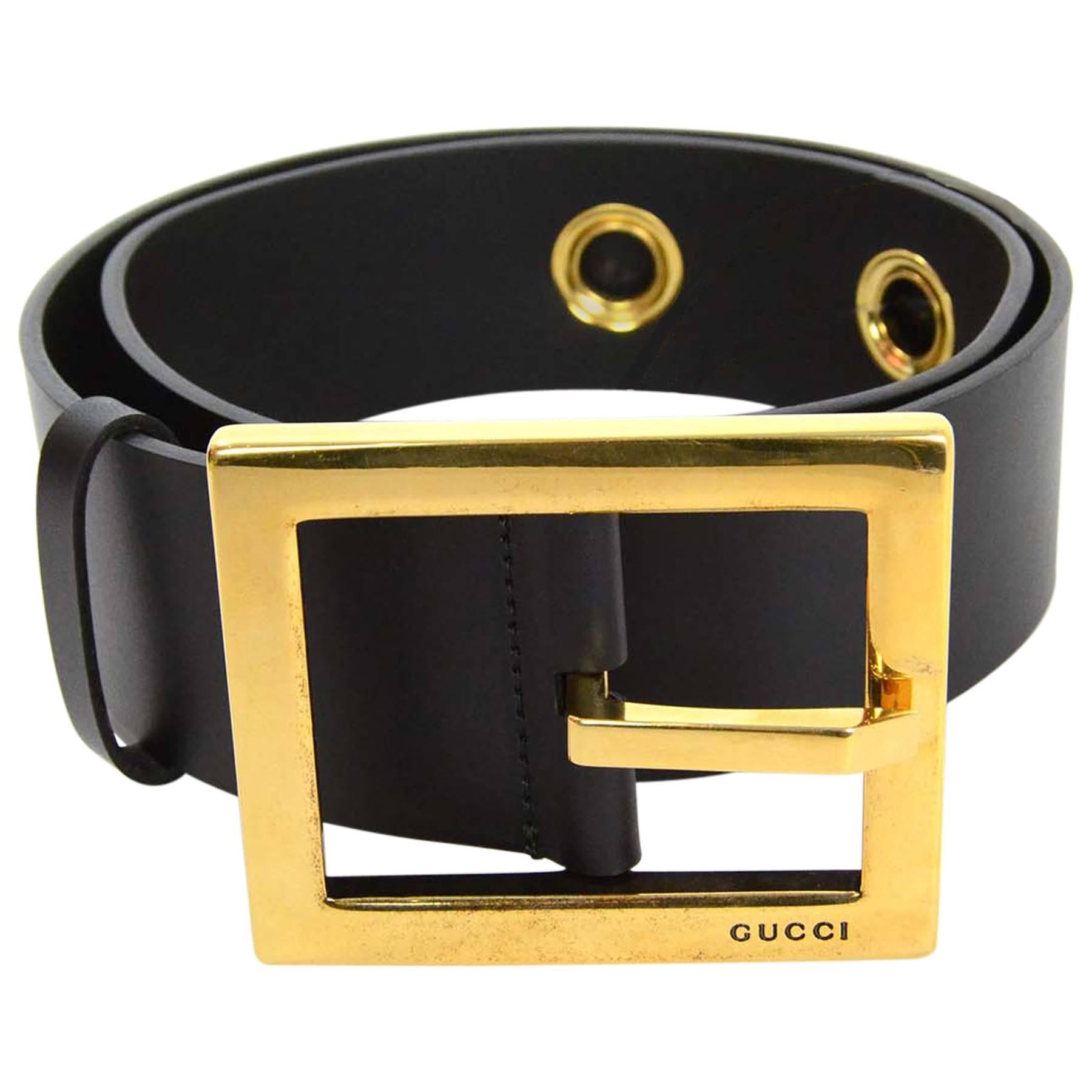 Gucci Black Leather Belt sz 95 GHW