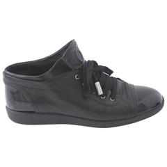 Chanel Black Leather/Patent Leather Lace Up Sneakers