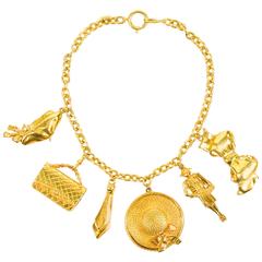 Vintage Chanel Gold Tone Oversized Charm Statement Necklace