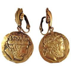 1950s Joseff Of Hollywood Roman Coin Clip On Earrings
