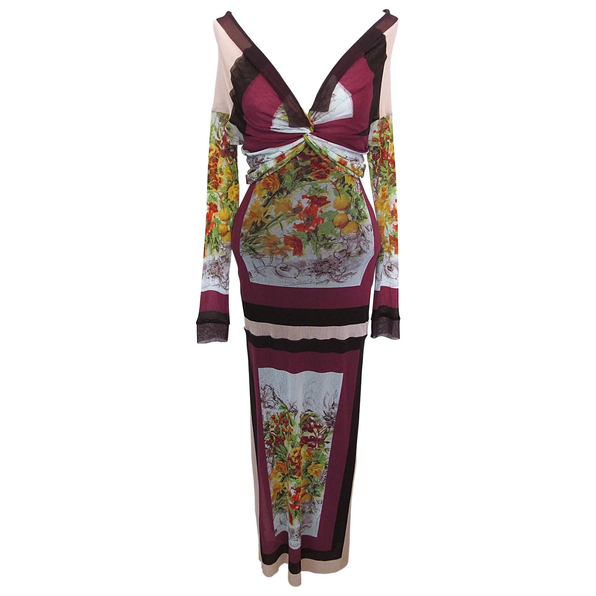Jean Paul Gaultier Floral Stretch Dress For Sale