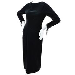 Vintage Chanel Boutique NWT Black Velvet Ribbon Tie LS Midi Sheath Dress SZ 40
