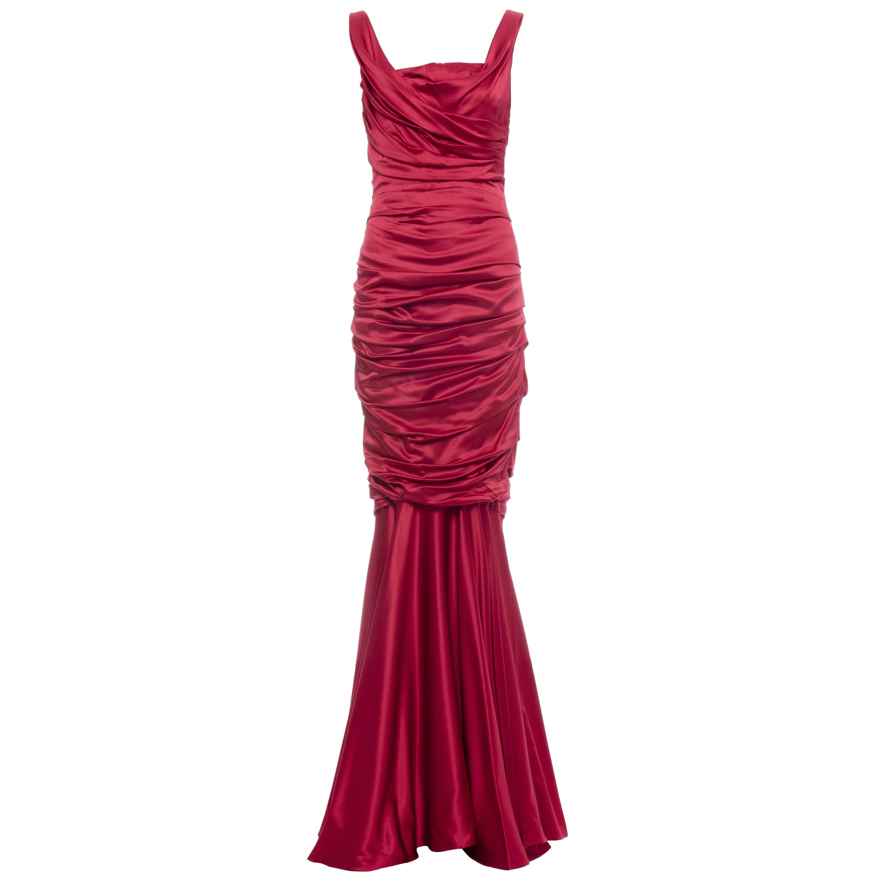 Dolce & Gabbana Red Silk Evening Dress