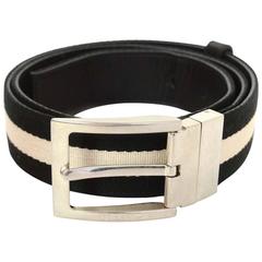 Bally Black & White Canvas & Leather Belt sz 90