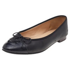 Chanel Black Leather CC Bow Ballet Flats Size 39