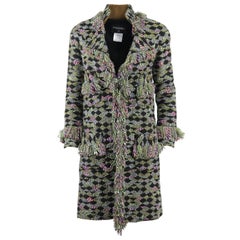 Chanel 2015 Fringed Wool Blend Fantasy Tweed Coat FR 34 UK 6